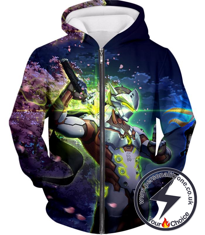 Overwatch Skilled Ninja Warrior Cyborg Genji Awesome Action Zip Up Hoodie